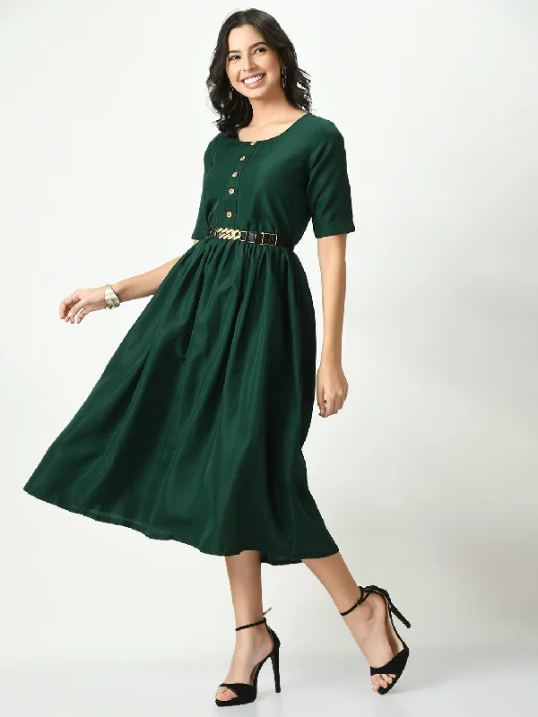 Green Stylish Midi Dress For Womens Trendy Ruched Side Midi Dress