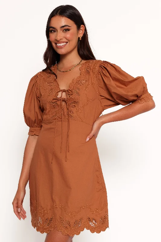 Rhodes Mini Dress - Brown Comfortable Boho Mini Dress