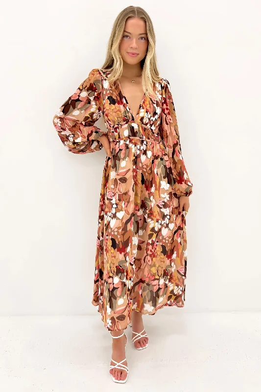 Ria Midi Dress Joslyn Stylish Long Sleeve Floral Midi Dress