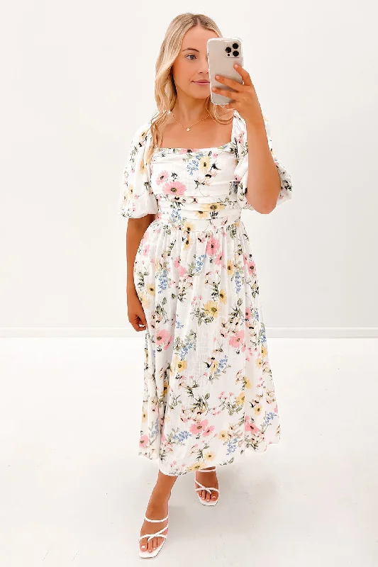 Ryder Midi Dress White Floral Trendy Knit Midi Dress