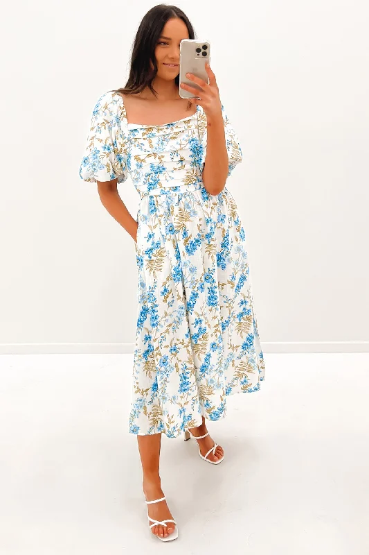 Ryder Midi Dress Blue Floral Elegant Floral Skirt Midi Dress