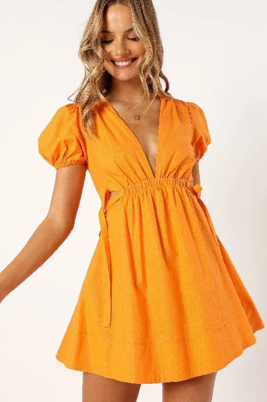 Sachie Cut Out Mini Dress - Orange Stylish Plaid Mini Dress