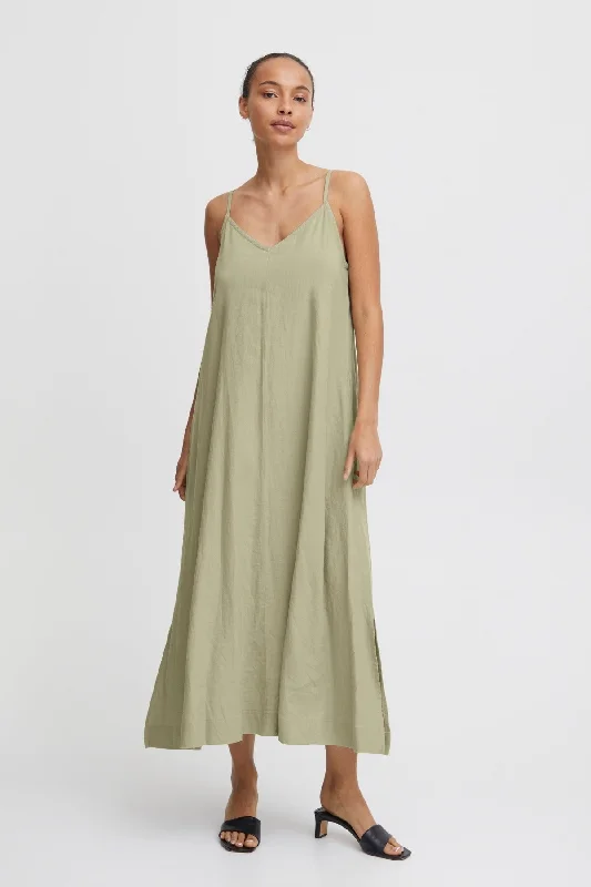 Sage Green Linen Midi Dress Elegant Floral Skirt Midi Dress