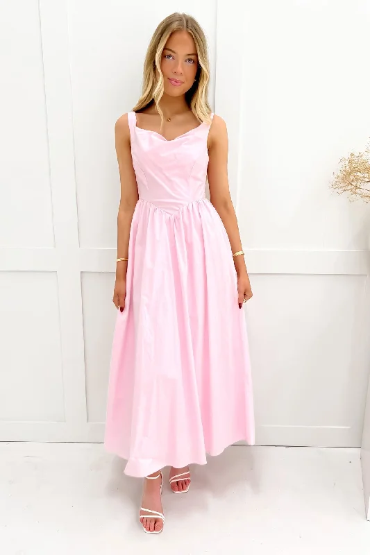 Shamira Midi Dress Pink Stylish High-Waisted Midi Dress