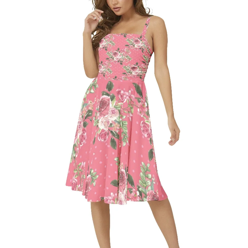 Sleeveless Square Neck Flare Hem Midi Dress Trendy Long Sleeve Midi Dress
