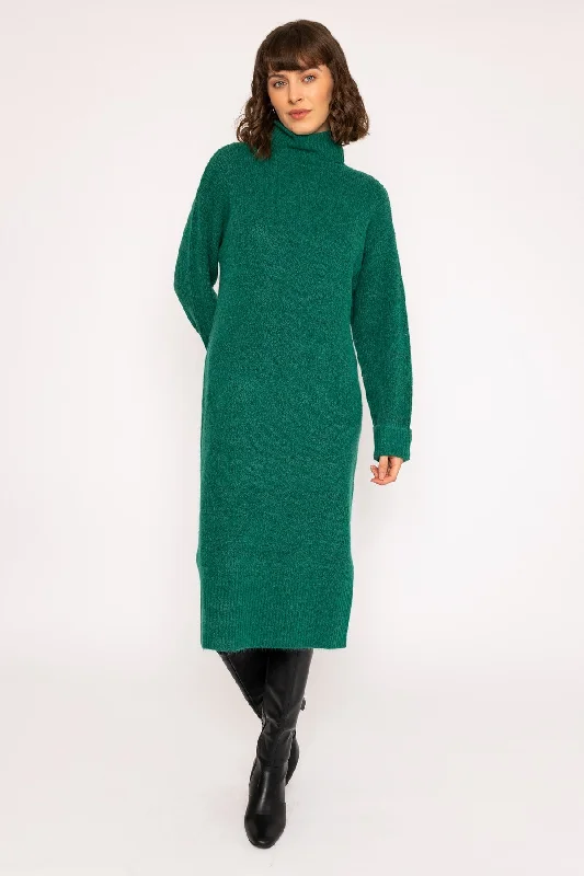 Slouchy Knit Midi Dress in Dark Green Stylish Long Sleeve Floral Midi Dress