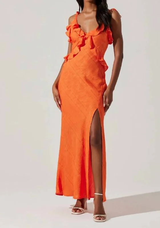 Sorbae Maxi Dress In Orange Classic V-Neck Maxi Dress