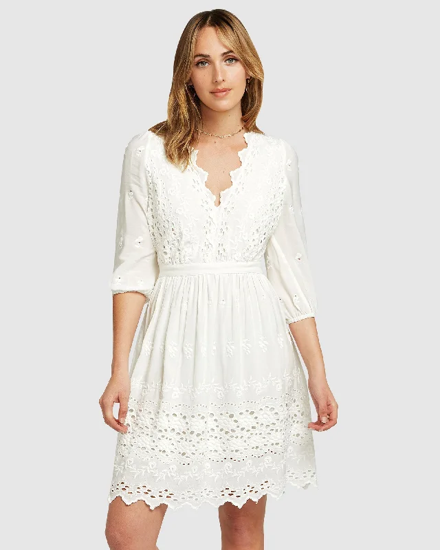 Sweet Talk Eyelet Mini Dress - White Classic Striped Mini Dress