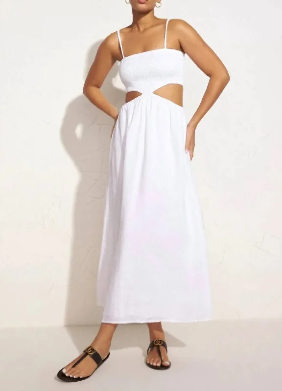 Tayari Midi Dress in Plain White Trendy Tiered Hem Midi Dress