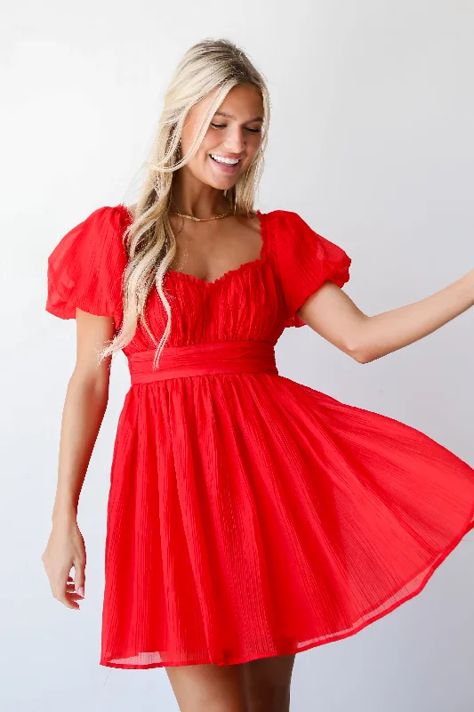 FINAL SALE - Total Crush Red Mini Dress Comfortable Ruffle Mini Dress