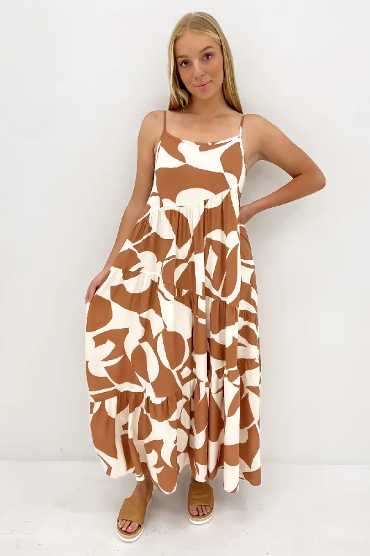 Waylon Midi Dress Tan Abstract Cozy Tie-Dye Midi Dress