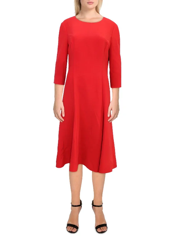 Womens Flared Three-Quarter Sleeve Midi Dress Cozy Knit Midi Dress