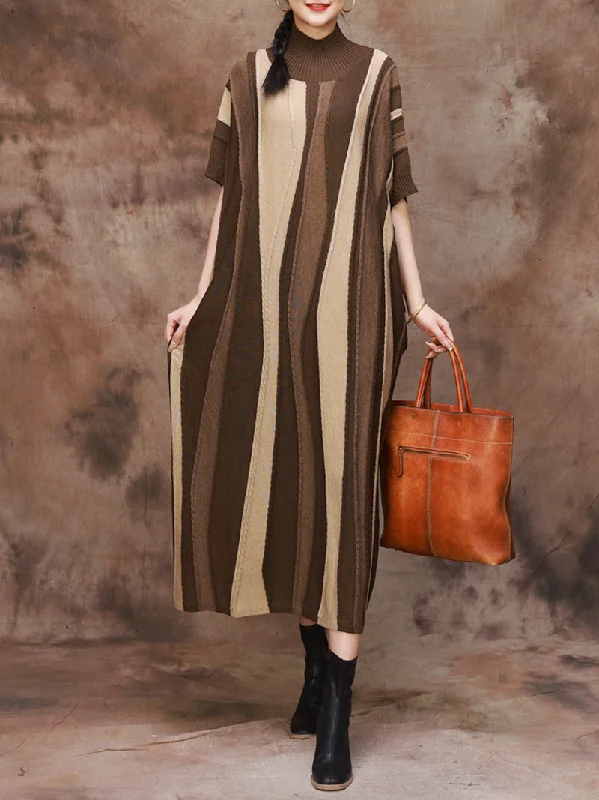Women's Evening Glamour Half High Collar Pattern Midi Dress Stylish Color Block Midi Dress Women's Evening Glamour Half High Collar Pattern Midi Dress Stylish Color Block Midi Dress