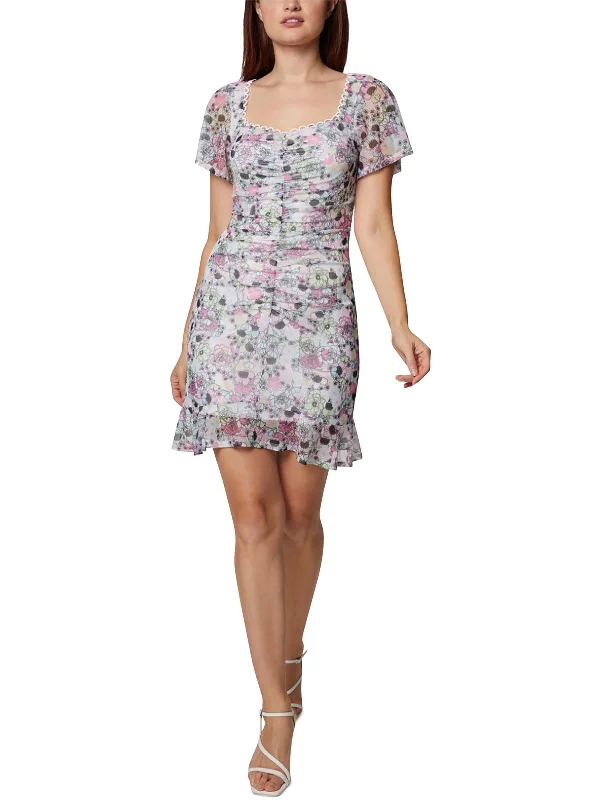 Womens Mesh Floral Mini Dress Cozy Cotton Mini Dress