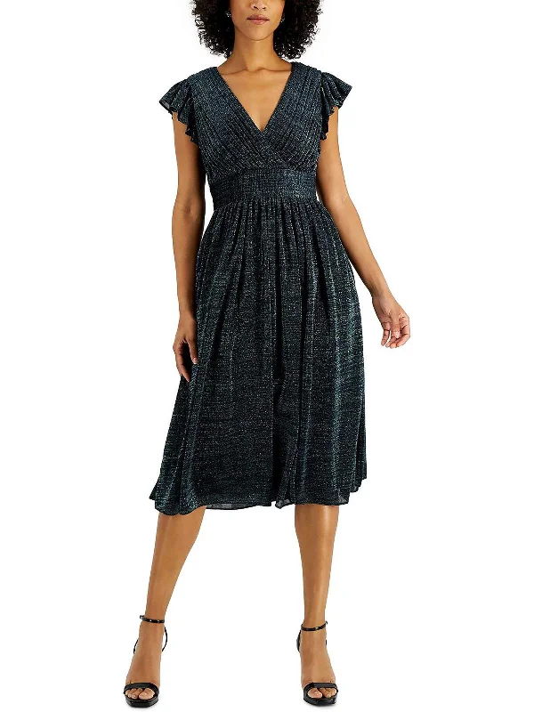 Womens Metallic Surplice Midi Dress Stylish Tiered Midi Dress