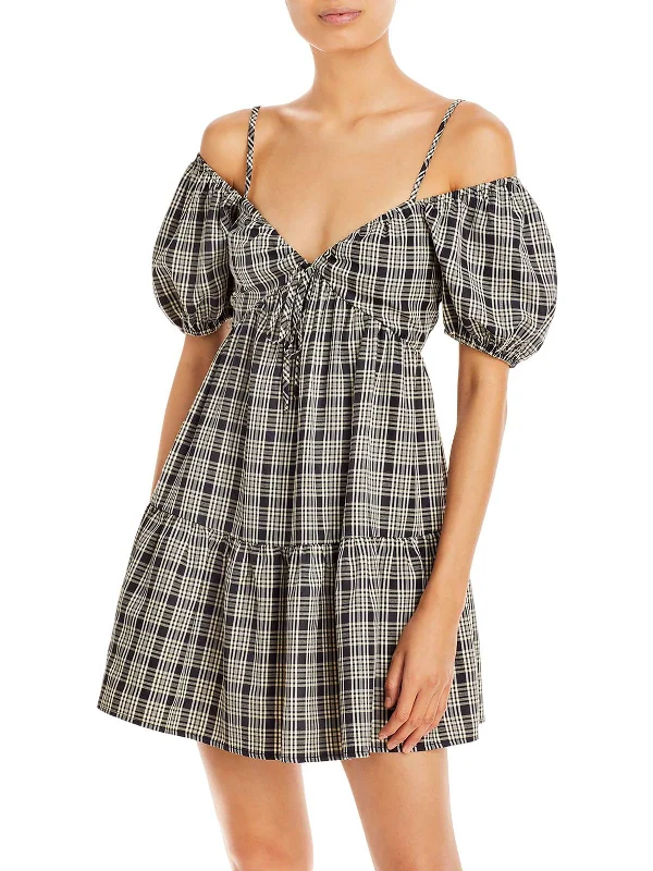 Womens Plaid Mini Mini Dress Trendy Tulle Mini Dress