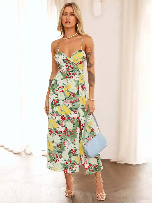 Women’s Printed Elegant Slip Midi Dress Trendy Mock Neck Midi Dress