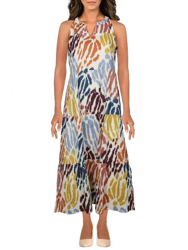 Womens Printed Halter Midi Dress Trendy A-Line Midi Dress