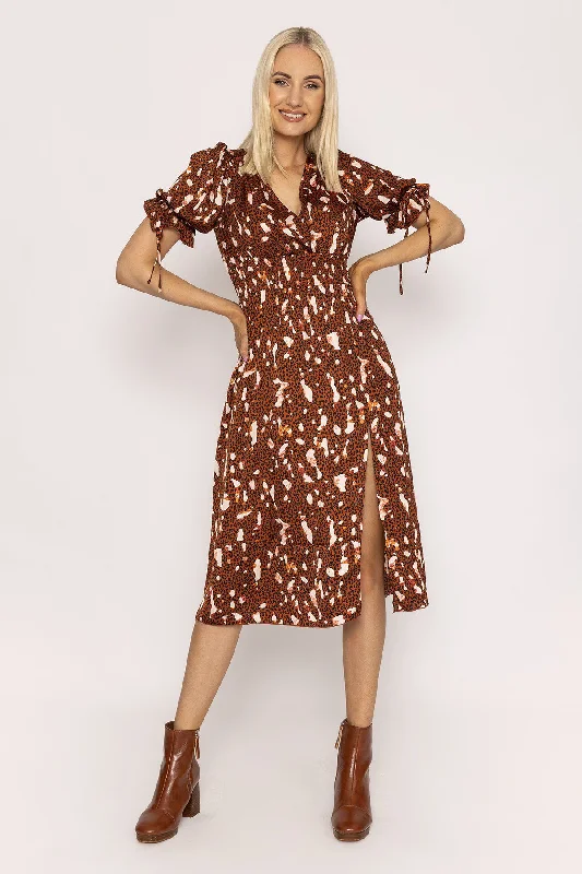 Wrap Midi Dress in Brown Cozy T-shirt Midi Dress