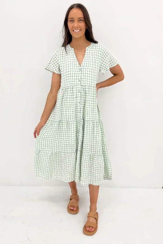 Zenny Midi Dress Sage Gingham Cozy Knit Midi Dress