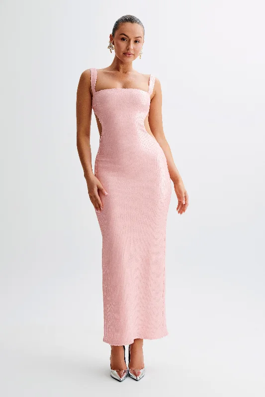 Adoria Sequin Cut Out Maxi Dress - Pale Pink Chic Off-Shoulder Maxi Dress