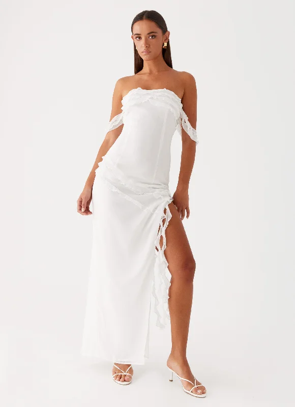 Alaska Maxi Dress - White Comfortable Ruffle Maxi Dress