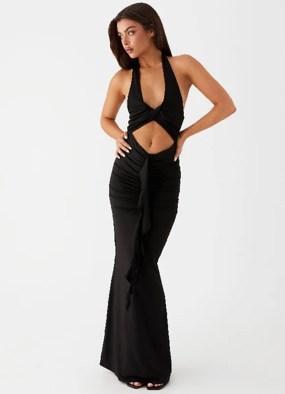 Allanna Frill Maxi Dress - Black Trendy Short Sleeve Maxi Dress