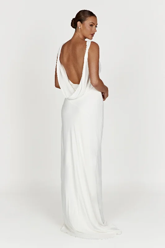 Amanza Maxi Dress With Cowl Back - White Trendy A-Line Maxi Dress