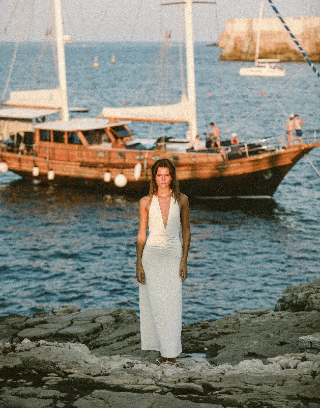 Araminta Maxi Dress (Oat) Comfortable Plunging Neckline Maxi Dress