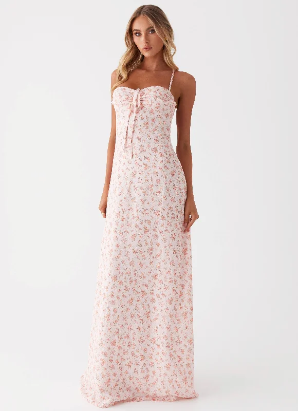 Aveline Bustier Maxi Dress - Pink Ditsy Floral Stylish Empire Waist Maxi Dress