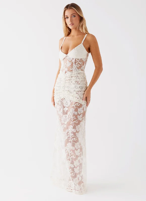 Bare With Me Maxi Dress - White Elegant Lace-Up Maxi Dress