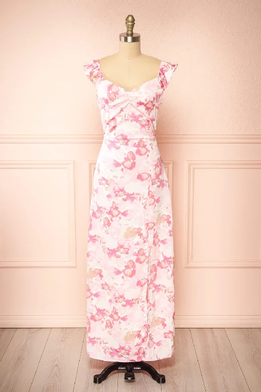 Bessie | Pink Patterned Maxi Dress Trendy Floral Print Maxi Dress