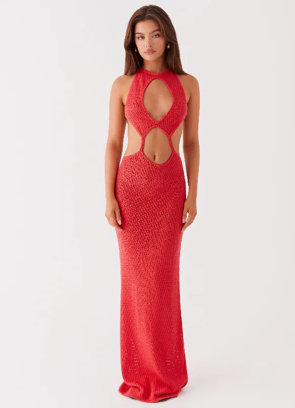 Caicos Crochet Maxi Dress - Red Cozy Knit Maxi Dress