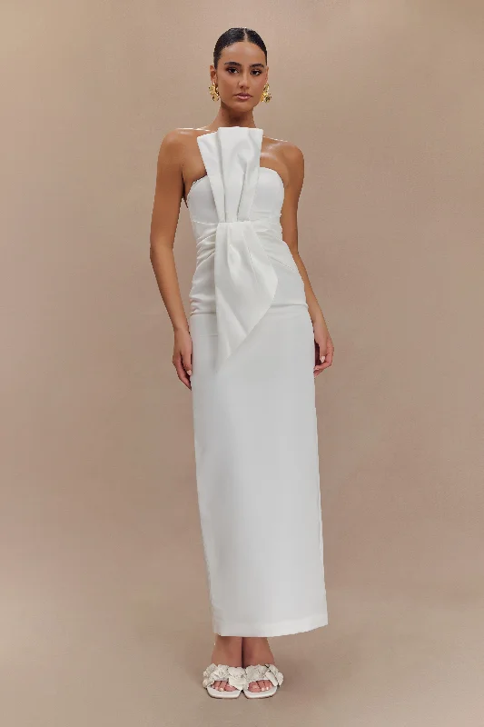 Cyrill Strapless Satin Structured Maxi Dress - White Stylish Longline Maxi Dress