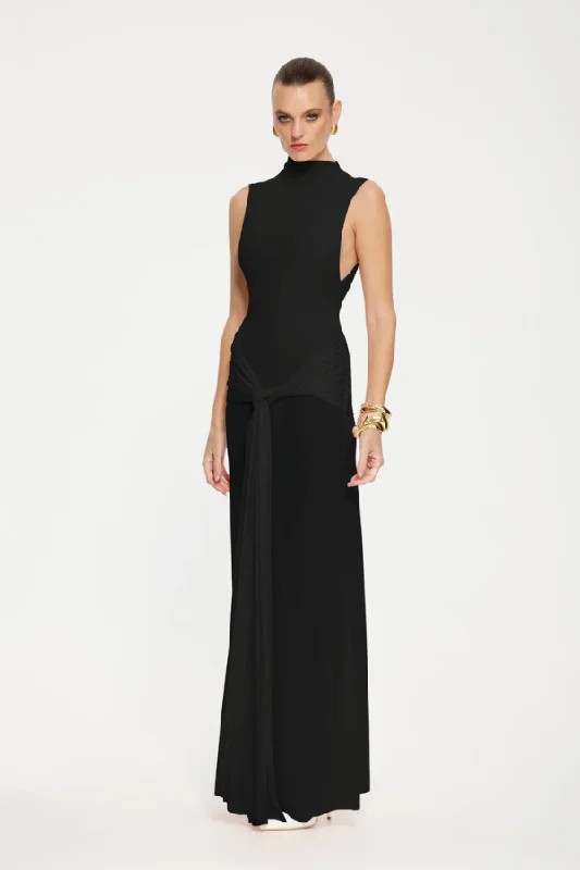 Roza Maxi Dress Black Mesh Fashionable Sheer Maxi Dress