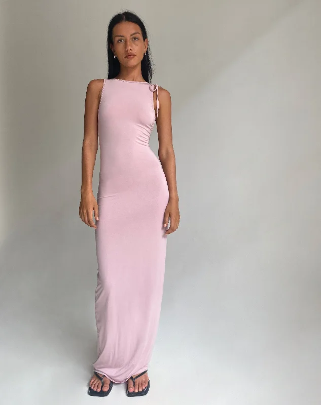 Elinor Maxi Dress in Slinky Baby Pink Classic Solid Maxi Dress