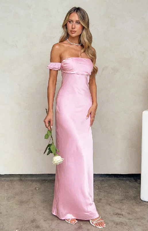 Elvira Pink Satin Formal Maxi Dress Comfortable Satin Maxi Dress