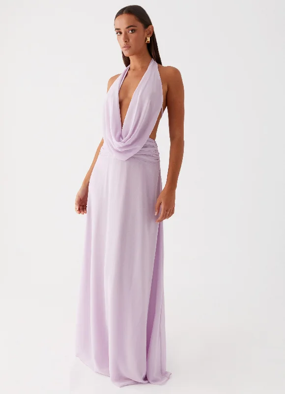 Elysia Chiffon Maxi Dress - Lilac Stylish Pleated A-Line Maxi Dress