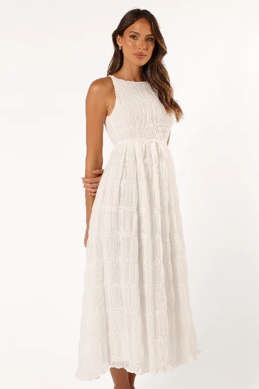 Ema Maxi Dress - White Elegant Pleated Maxi Dress