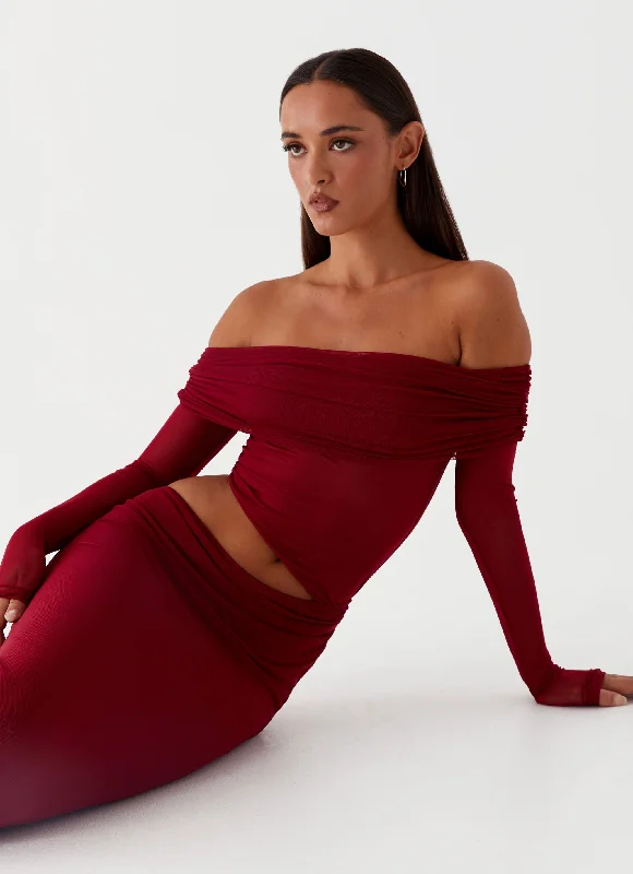 Emery Maxi Dress - Cherry Red Comfortable Ruffle Hem Maxi Dress