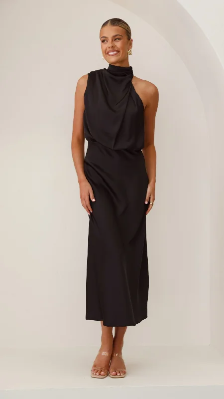 Esther Maxi Dress - Black Elegant Maxi Dress with Pockets