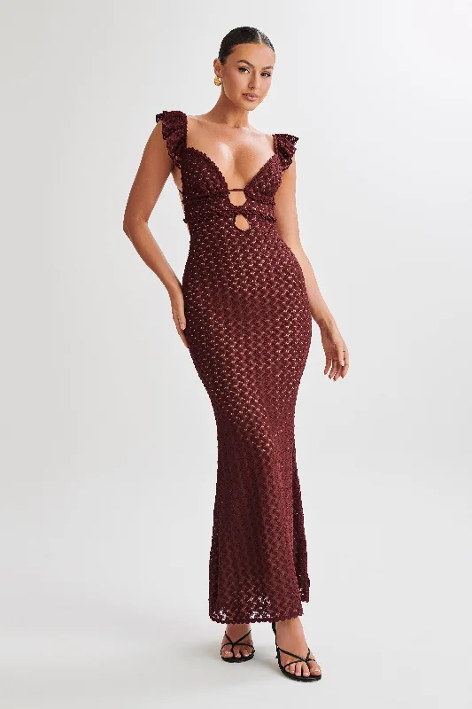 Ezra Lace Maxi Dress - Plum Stylish A-Line Maxi Dress