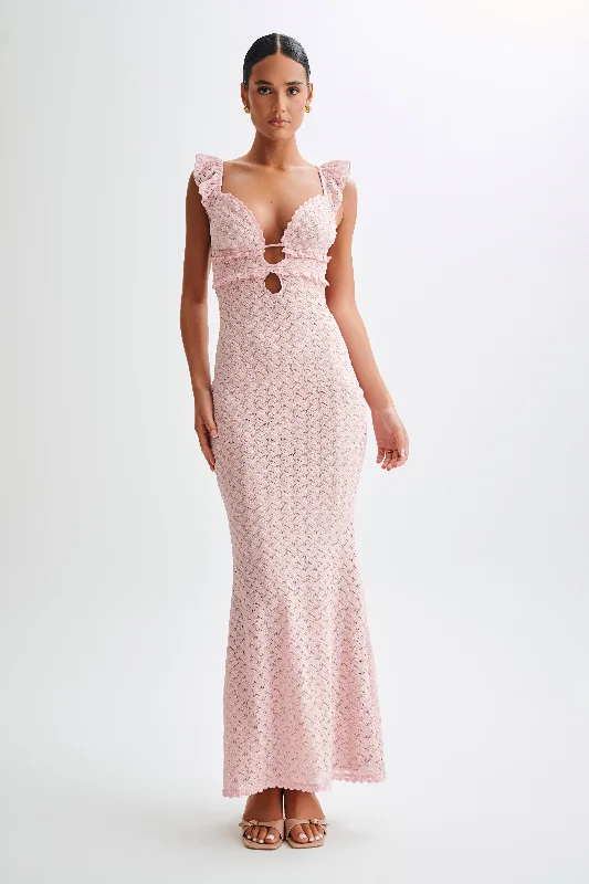 Ezra Lace Maxi Dress - Powder Pink Cozy Wrap Maxi Dress