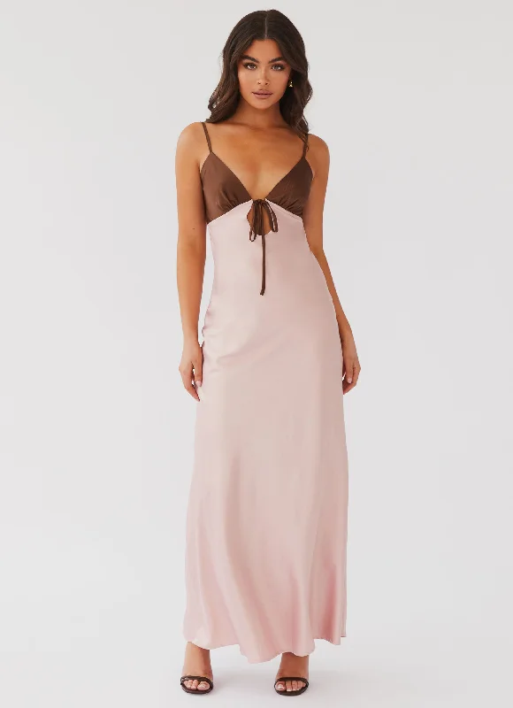 Flora Satin Maxi Dress - Blush Dreams Comfortable Maxi Dress with Sleeves