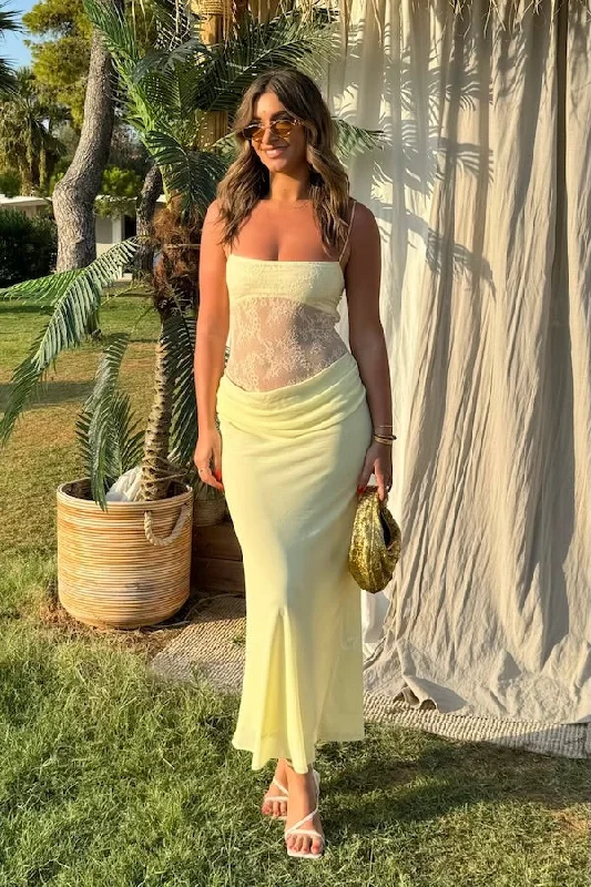Gabriel Maxi Dress Lemon Sorbet Comfortable Ruffle Hem Maxi Dress