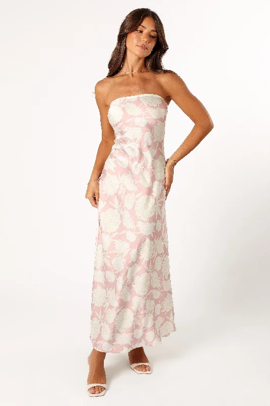 Gemma Strapless Maxi Dress - Pink Floral Elegant Maxi Dress with Pockets