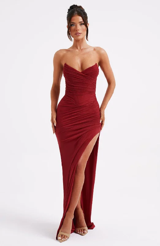 Giovanna Maxi Dress - Wine Trendy Button Front Maxi Dress