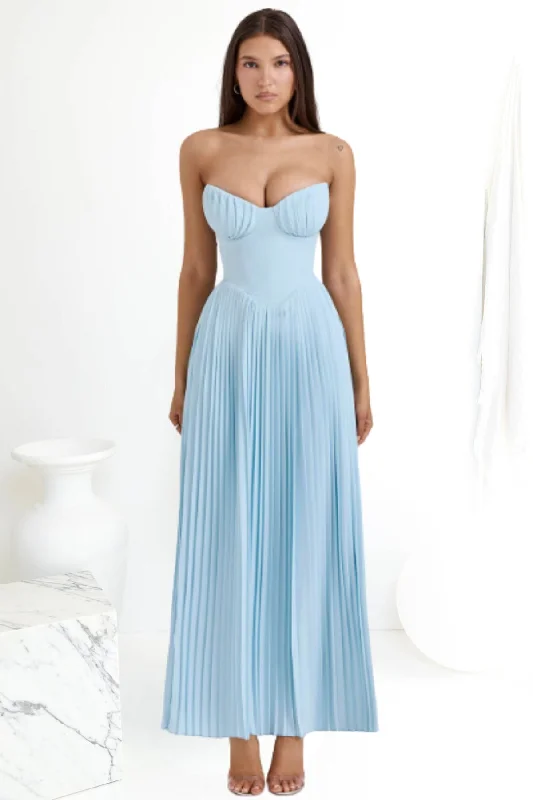 House Of CB Marcella Pleated Maxi Dress (Ocean Blue) Comfortable Cotton Maxi Dress