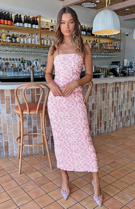 Imogen Pink Floral Print Strapless Maxi Dress Cozy Maxi Dress with Slit