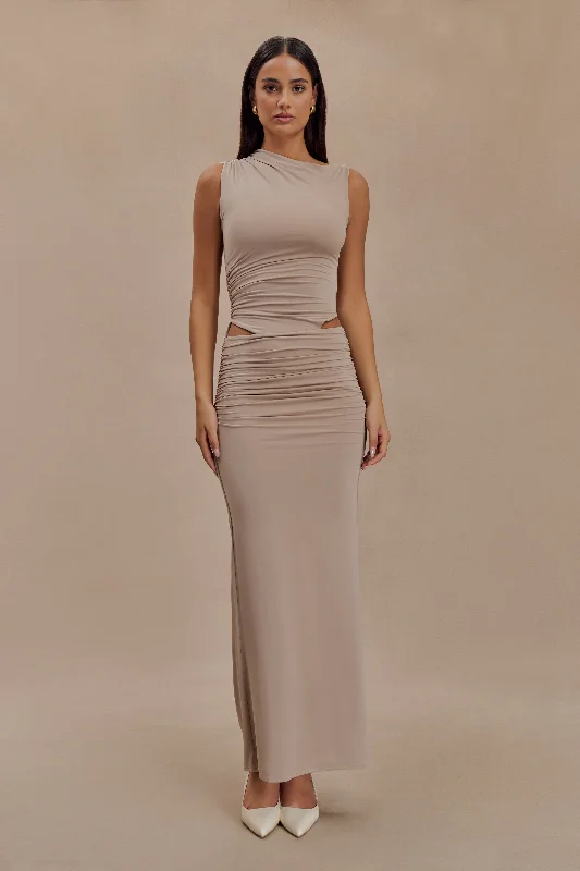 Kaia Slinky Cut Out Maxi Dress - Taupe Elegant Tiered Maxi Dress